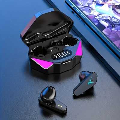X15 bezdrátová sluchátka do uší s dotykovým ovládáním a USB-C nabíjením. Bluetooth Hi-Fi sluchátka s mikrofonem a nabíjecím pouzdrem.
